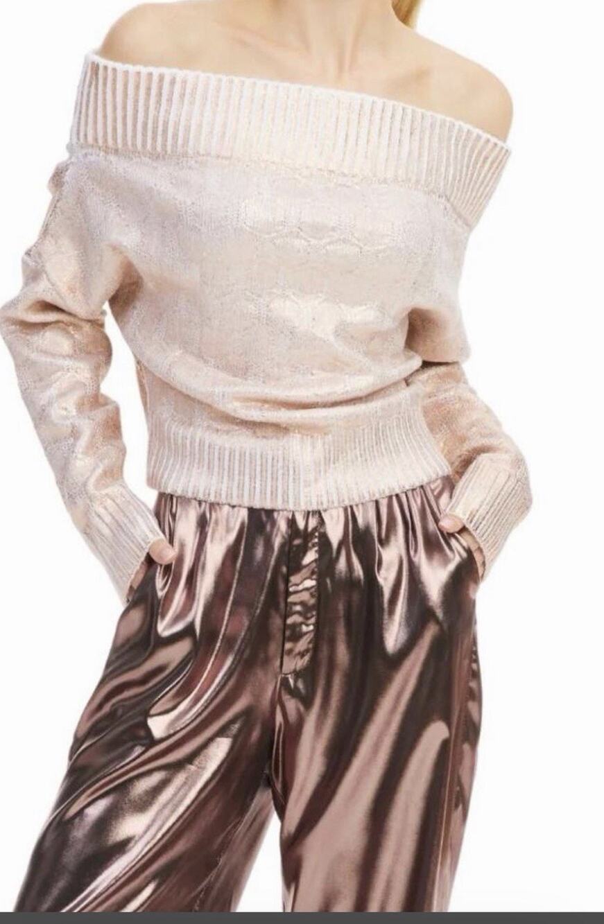 Anthropologie ALLISON New York Foiled Alba Sweater Rose Gold S NWT